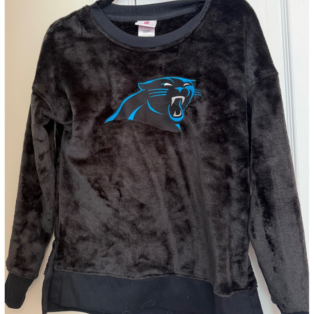 NFL Carolina Panthers Faux Fur Fleece Sweatshirt Black Medium 7/9 Crew Neck